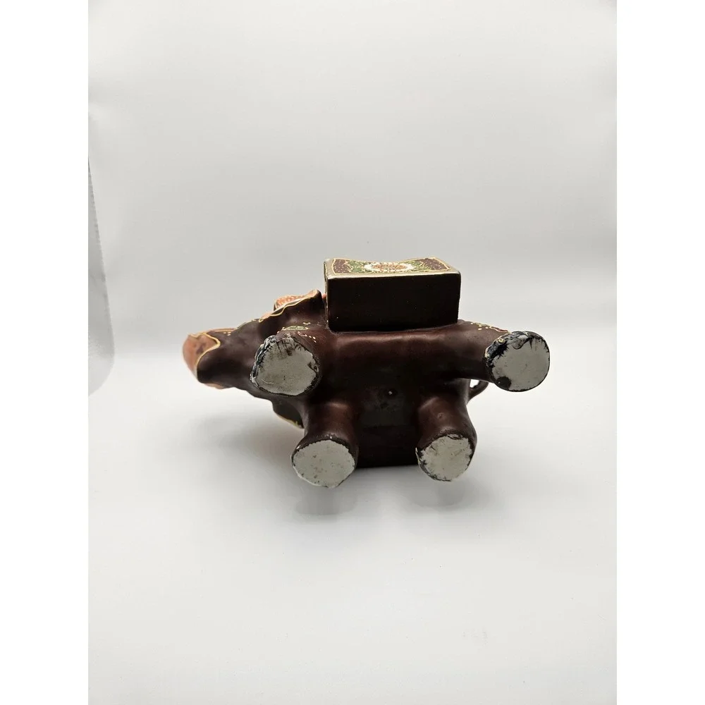 Vtg 1920's/30's Satsuma Moriage Elephant Ashtray Cigarette & Match Holder, Japan